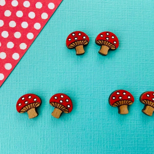 Mushroom Toadstool wooden stud earrings