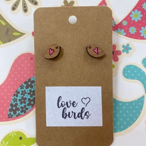 Wooden love bird girlfriend / anniversary stud earrings