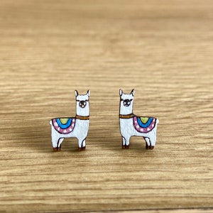 Wooden llama / alpaca stud earrings