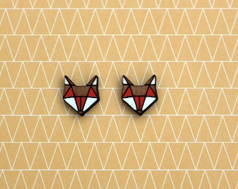 Wooden geometric fox earrings