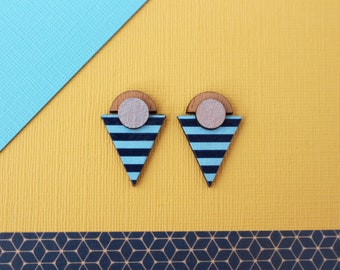 Stripey geometric triangle stud earrings - wooden earrings