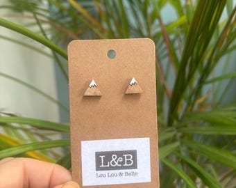Wooden Mountain Stud Earrings: Hand Painted Travel Jewelry
