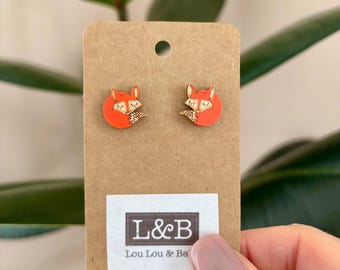Wooden sleeping fox earrings