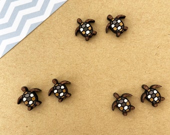 Wooden turtle stud earrings