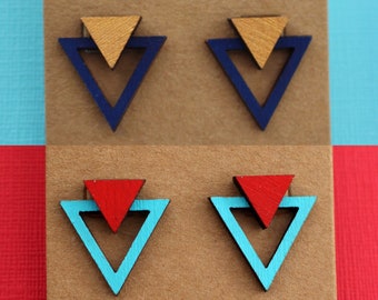 Triangle stud earrings - Geometric wooden earrings