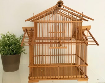 Vintage Wooden Bamboo Bird Cage Pagoda