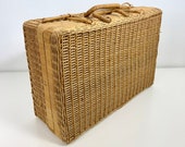 Vintage Large Rattan Wicker Picnic Basket Bag Purse Suitcase Luggage Briefcase
