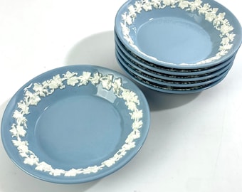 Pair Wedgwood Queensware Bowls: Embossed Etruria Barlaston Lavender Dessert Serveware