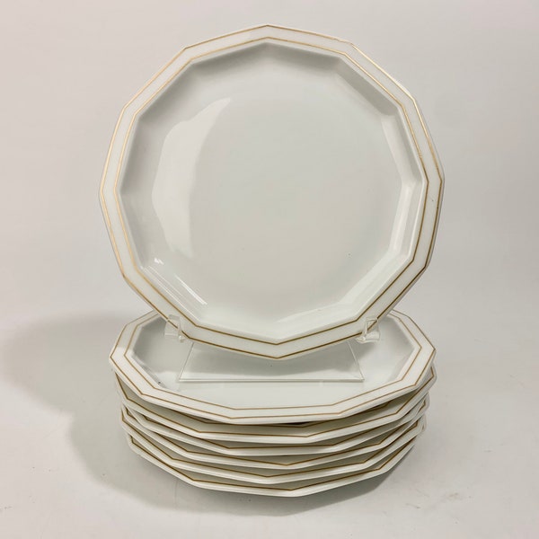 Rosenthal Studio Linie Corfu Polygon Bread and Butter Plates Set White Gold Dodecagon Shaped Continental China Porcelain Vintage Germany