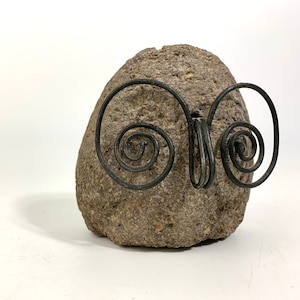 Gufo Pietra Roccia Figurina Filo Arte Figura Decorazione Animale Fatto a Mano Bobina Vintage Decorativo