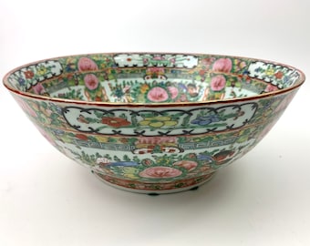 Vintage Famille Rose Canton Bowl: Chinese Export Porcelain, 12&quot;