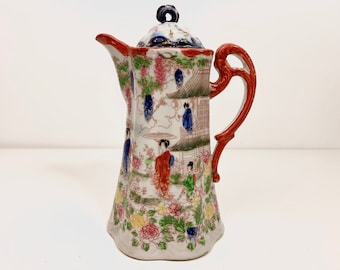 Vintage Geisha Girl Chocolate Pot: Hand-Painted Japanese Porcelain