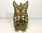 Vintage Large Cast Iron Owl Lantern mid century Bird Animal Metal Hong Kong Heavy Brass