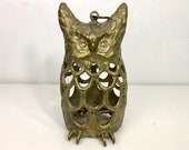 Vintage Large Cast Iron Owl Lantern mid century Bird Animal Metal Hong Kong Heavy Brass