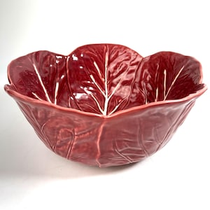 Bordallo Pinheiro Cabbageware Large Round Salad Serving Bowl Majolica Red Ceramic Portugal Cabbage Lettuce Serveware Vintage