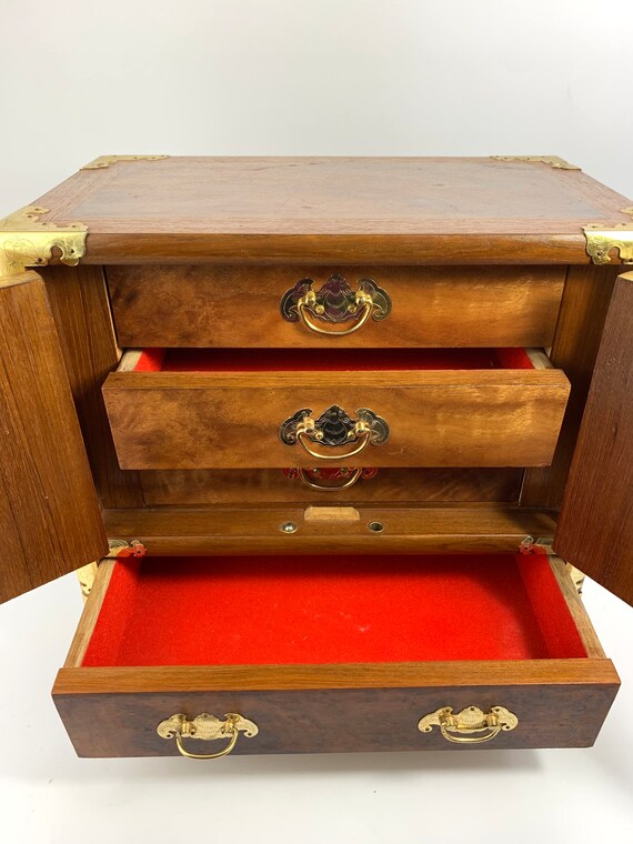 Japanese Tansu Style Wood Jewelry Box Chest of Drawer… Gem