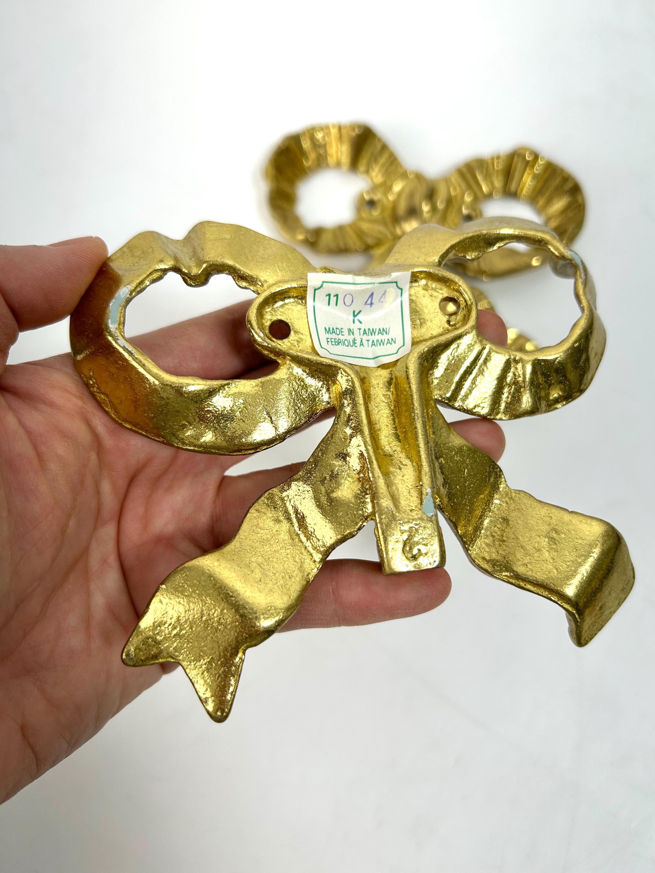 ヴィンテージ真鍮製リボンウォールフック2個セット：フリルリボンの