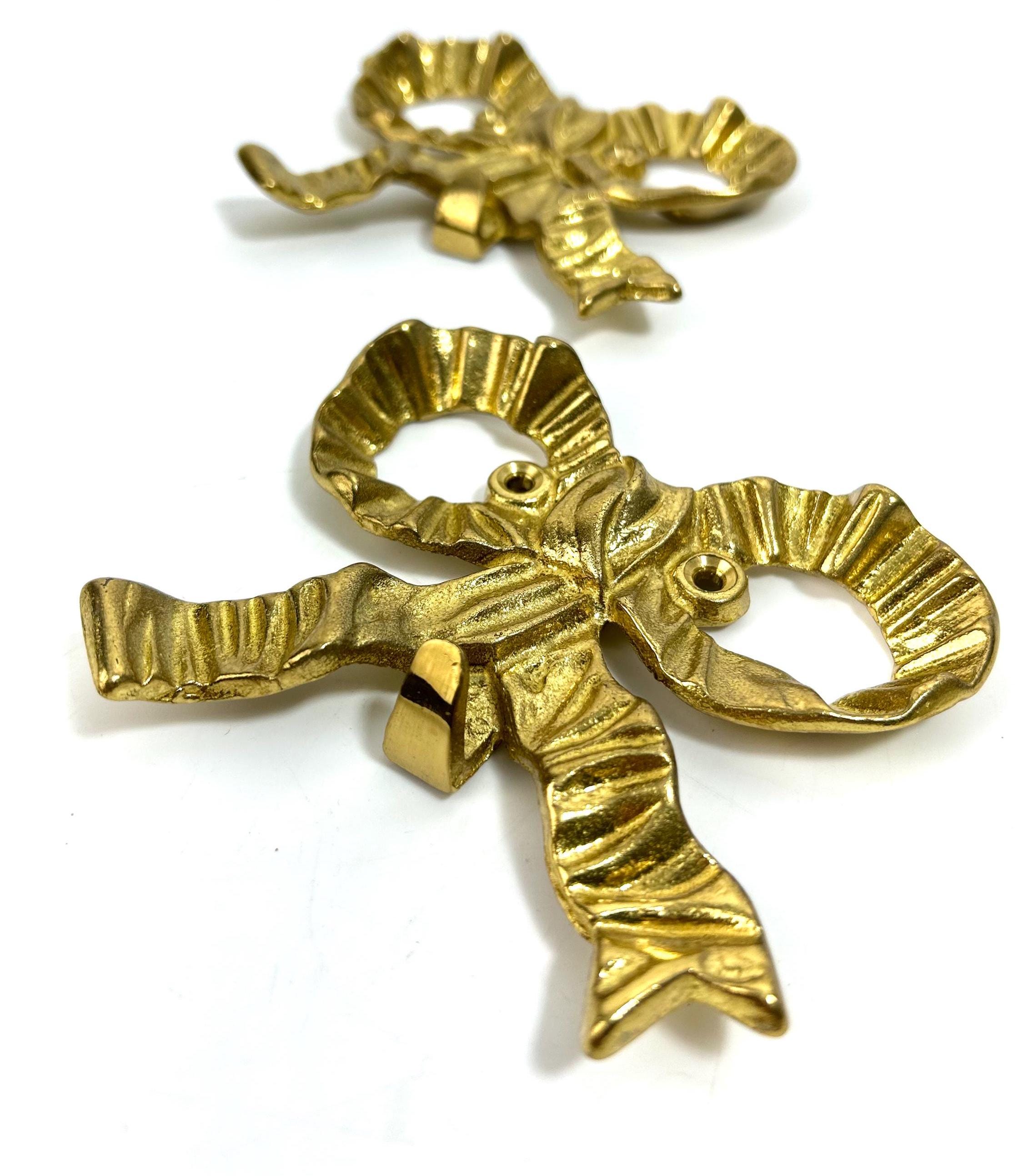 ヴィンテージ真鍮製リボンウォールフック2個セット：フリルリボンの