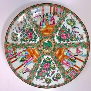 Antique Large Oversized Rose Medallion Round Charger Plate Porcelain China Chinese Export Flower Canton Famille Wall Chinoiserie
