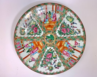 Antique Rose Medallion Charger Plate: Chinese Export Porcelain Wall Decor