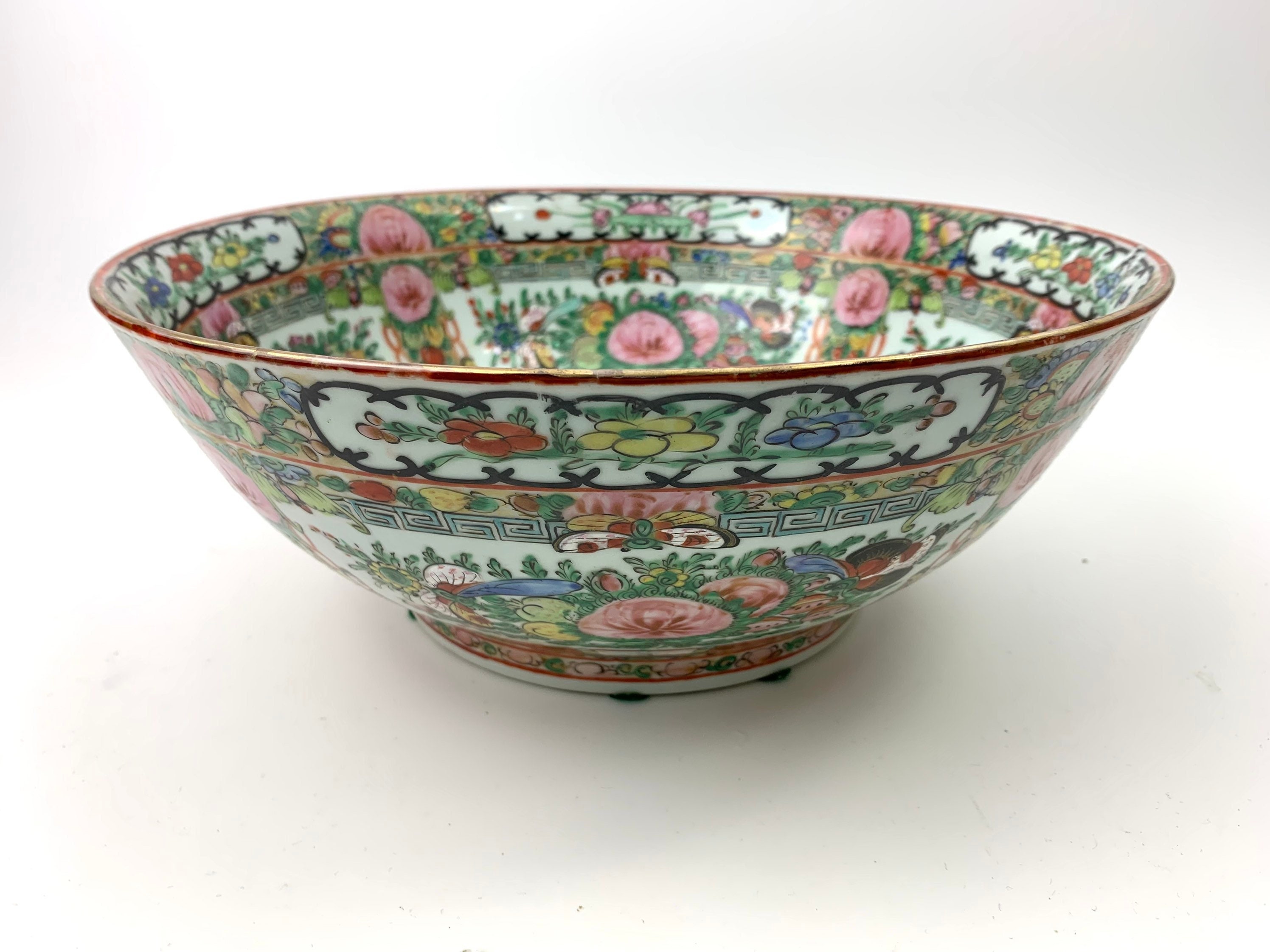Vintage Large Famille Rose Canton Punch Bowl Porcelain China Vintage Large Famille Rose Canton Punch Bowl Porcelain China