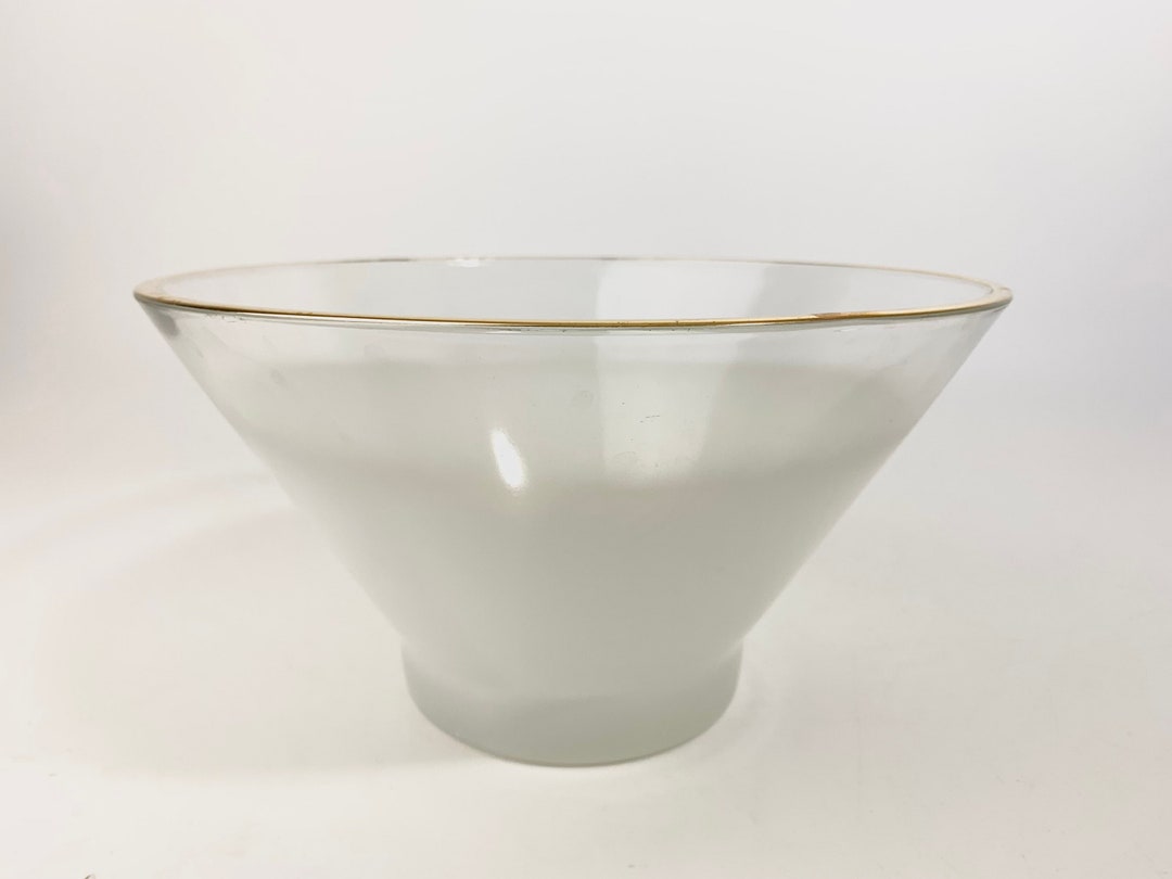 Vintage Blendo Frosted Glass Salad Bowl White Mid Century Modern Large