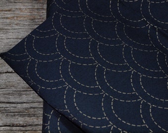 Sashiko Wave Seigaiha Arch Pre Printed Navy Panel To Stitch Your Own Creation!