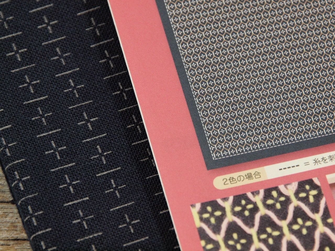 Floral Sashiko Weaving Navy Pre Printed Material Optional Cotton