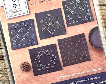 Navy Five Sashiko Coasters Kit Japanese Stitching Hand Craft Hobby TC-2