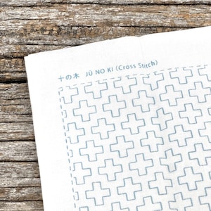 Panel de diseño Sashiko de punto de cruz Muestra de costura Sarashi blanca Ju No Ki 1107