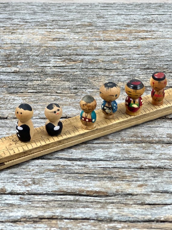 Mini Kokeshi Doll Vintage Wooden Hand Painted From Japan