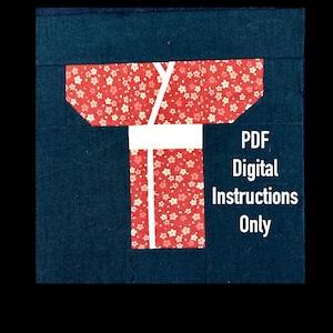Może przedstawiać: Cyfrowy wzór PDF na kimono w czerwono-białe kwiaty. Wzór zawiera instrukcje szycia kimona.  PDF Instrukcje Cyfrowe Tylko.
