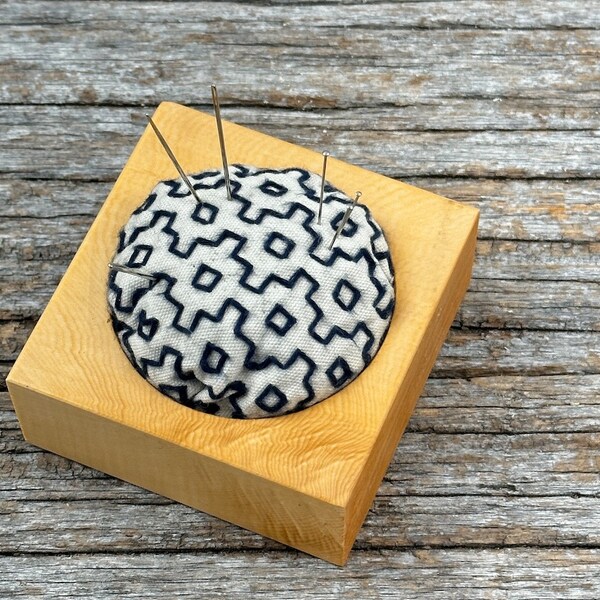 Large Huon Pine Pincushion Kit with Sashiko Make Your Own Instructions Materials and Base Included