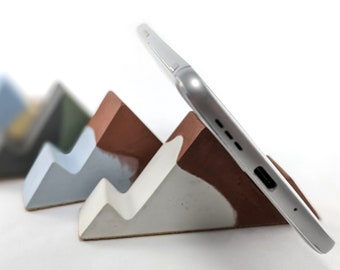 Cell phone stand made of concrete, Bicolor mountain shaped cellphone stand, Phone holder, Mobile stand, Business card stand