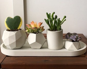 Indoor plant pot set of 4, Geometric concrete planter set for succulents and indoor plants, Industrial planter set, Air plant holder