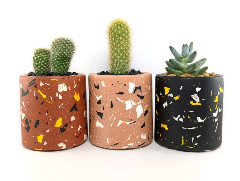 Terrazzo succulent planter, Cutlery holder, Pencil holder, Succulent pot for indoor plants,Cactus pot, Terrazzo pot,Geometric modern planter image 8