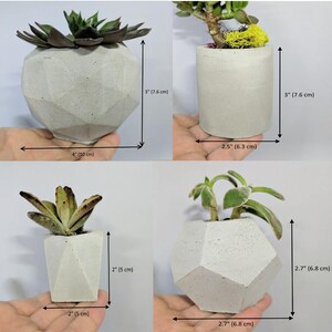 Geometric concrete succulent planter set of 4, Handmade plant pots with tray for indoor plants, Pots for indoor houseplants image 8