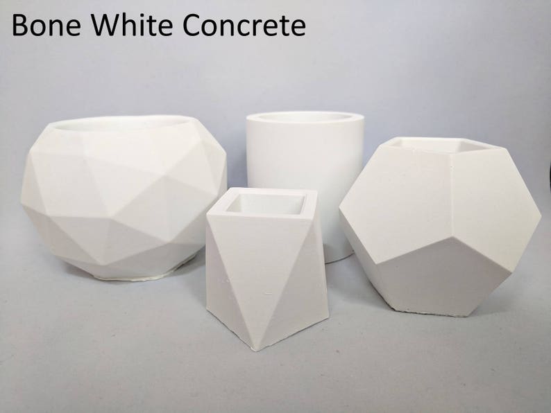 White concrete succulent planter set of 4 Handmade geometric planter in different sizes Indoor plants pot