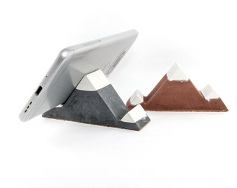 Cell phone stand made of concrete, Cellphone holder, Mountain-shaped phone stand with snowy peak, Cement mobile stand, Cellphone accessory