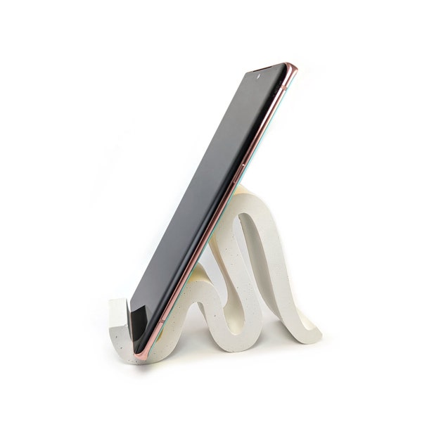 Curvy cell phone stand, Modern concrete cellphone holder, iPhone stand, iPad stand, Minimalistic cellphone stand