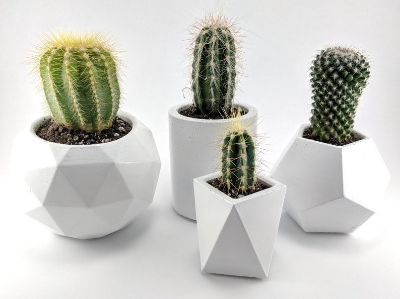 Geometric concrete succulent planter set of 4, Handmade plant pots with tray for indoor plants, Pots for indoor houseplants image 3