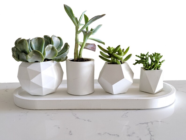 Geometric concrete succulent planter set of 4, Handmade plant pots with tray for indoor plants, Pots for indoor houseplants image 6