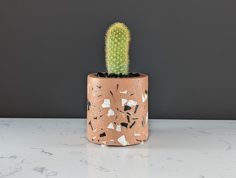 Terrazzo succulent planter, Cutlery holder, Pencil holder, Succulent pot for indoor plants,Cactus pot, Terrazzo pot,Geometric modern planter image 6