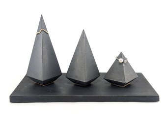 Ring holder set of 3, geometric ring display, pyramid display for rings, wedding ring stand