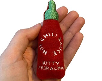 Sriracha CAT Toy, Handmade Cat Toy Kitty Cat Gift for Cat Lover Gift Crazy Cat Lady Gift Cat Toy Cat Catnip Funny Cat Toy Food Cat Toy Vegan