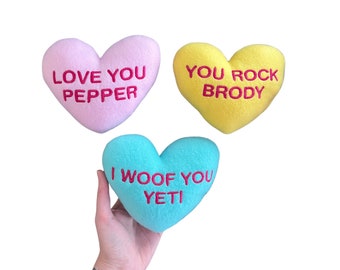 Personalized Heart DOG Toy, Custom Squeaky Dog Toy- Valentine's Day Gift for Dog Lover, Dogs and Puppies. Candy Heart Valentine Dog Toy