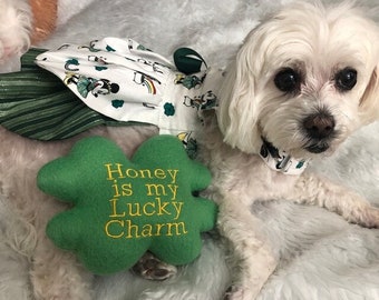 Shamrock Custom DOG Toy, Personalized Four Leaf Clover Squeaky Toy- St Patty's Day Gift for Dog Lover, Dogs and Puppies