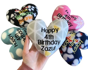 Birthday DOG Toy, Personalized Gotcha Day Squeaker Dog Toy Custom Puppy Toy Handmade Dog Toy Heart Gift for Dog Lover Dog Toy Vegan Dog Toy