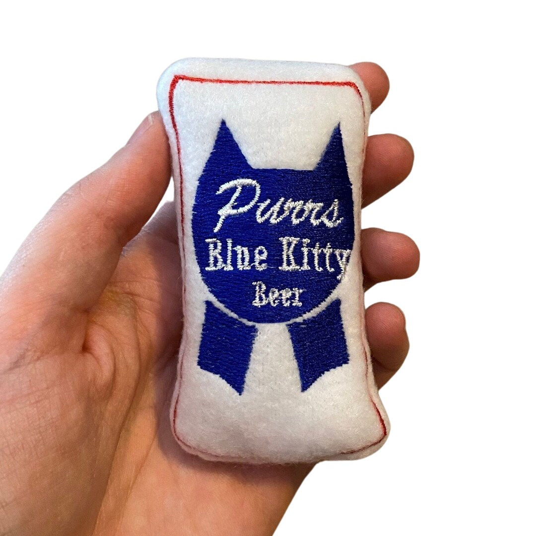 Purrs Blue Kitty Beer Toy, Beer Catnip Toy Handmade Cat Toy Vegan Cat