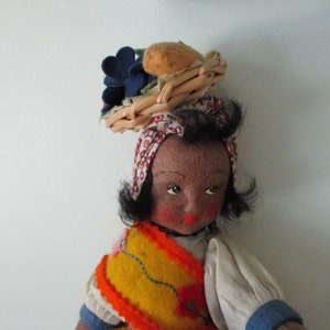 Vintage Cloth Doll Brazilian Folk Art Felt Doll Foreign International  c1950&#39;s